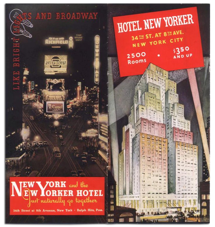 history new yorker hotel vintage poster showcasing drawing of hotel