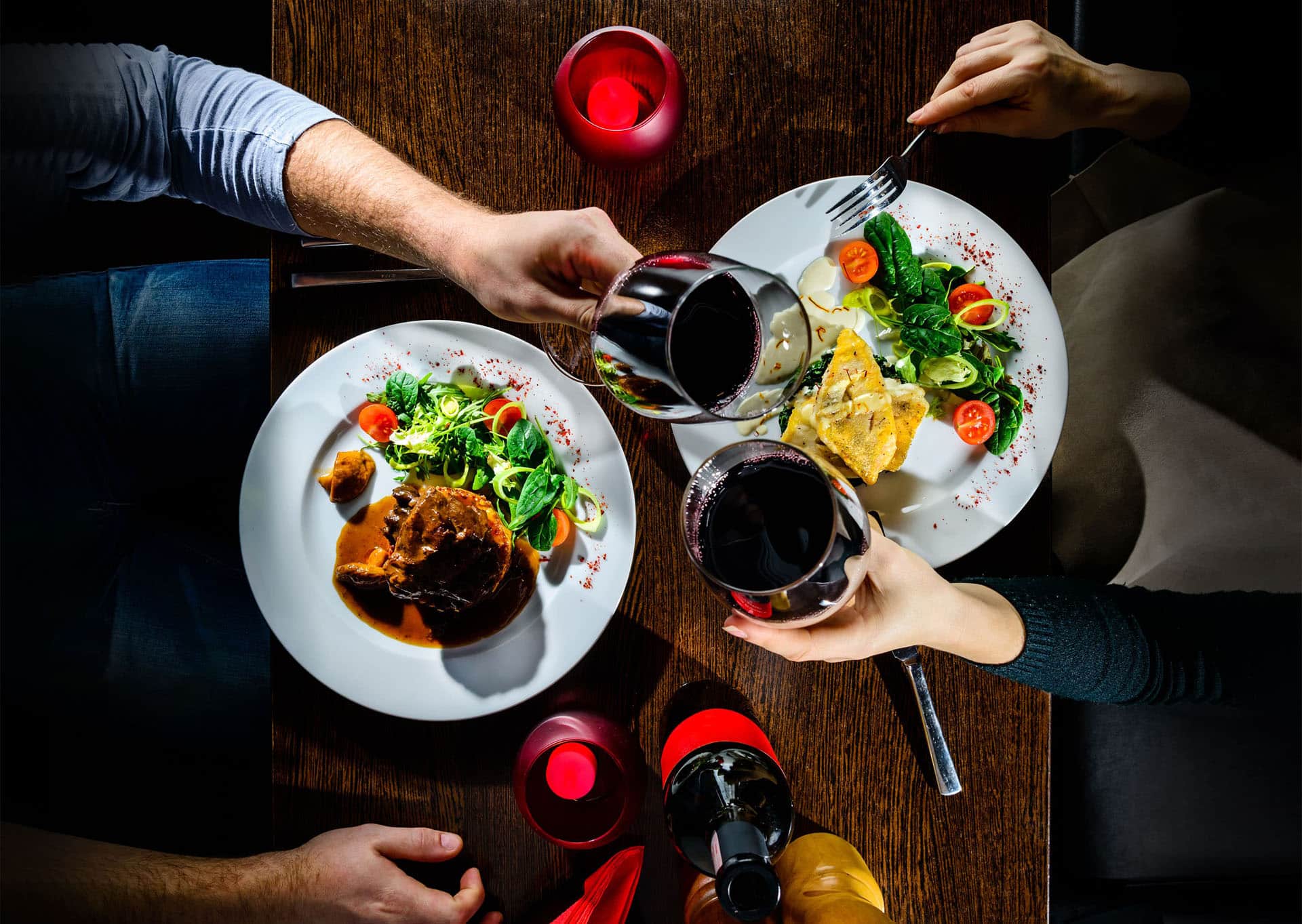 butcher & banker steak meals with red wine