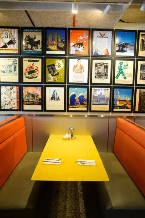 tick tock diner small booth with seating for up to four guests.