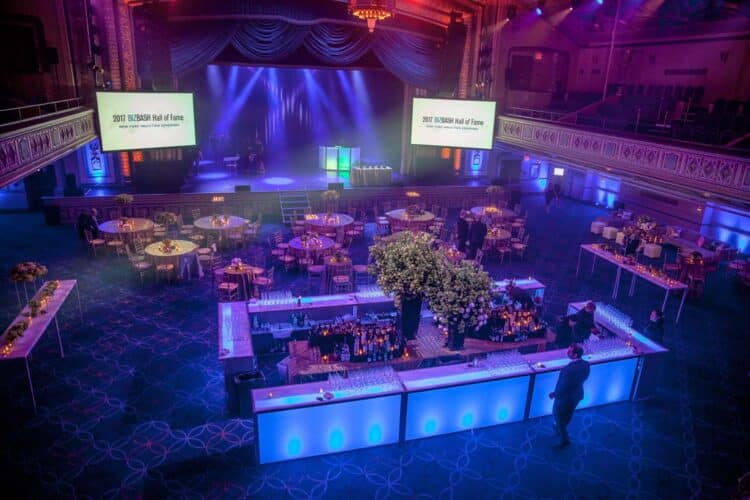 crystal ballroom with bar view for large events
